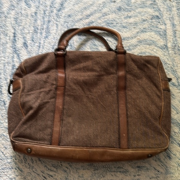 Fossil leather and wool 90s herringbone business attache overnight vintage bag - Picture 4 of 9